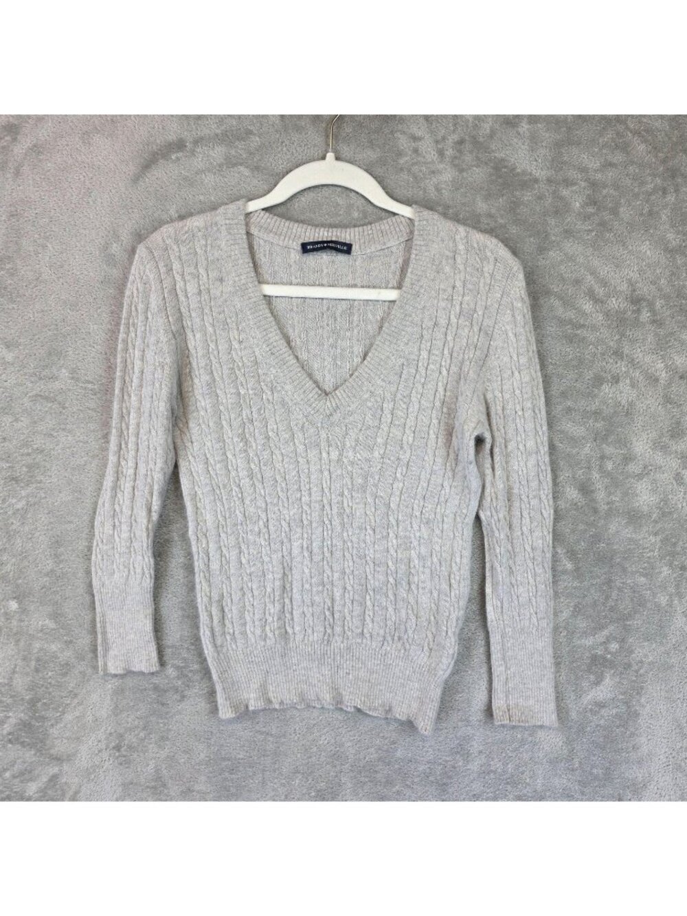 Brandy Melville Sweater Womens OS Gray Cable Knit V Neck Wool Blend Pullover